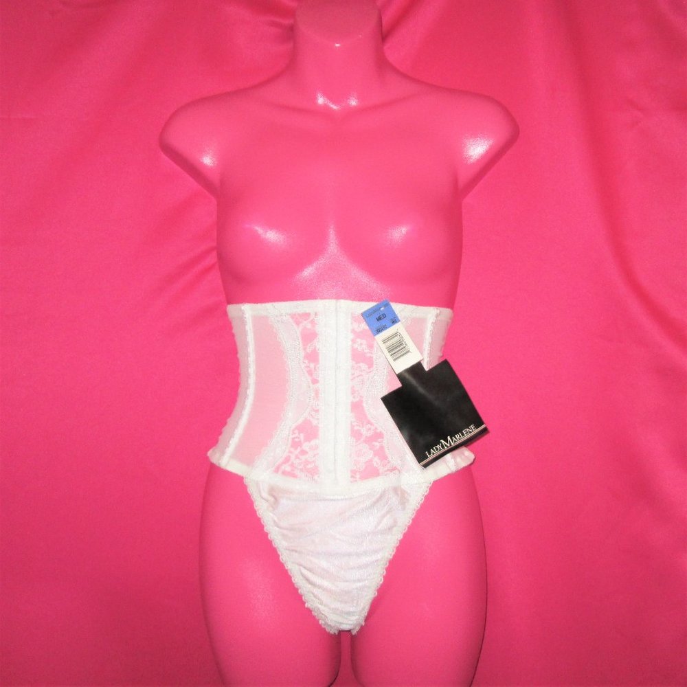lady marlene white vintage corset thong new nwt